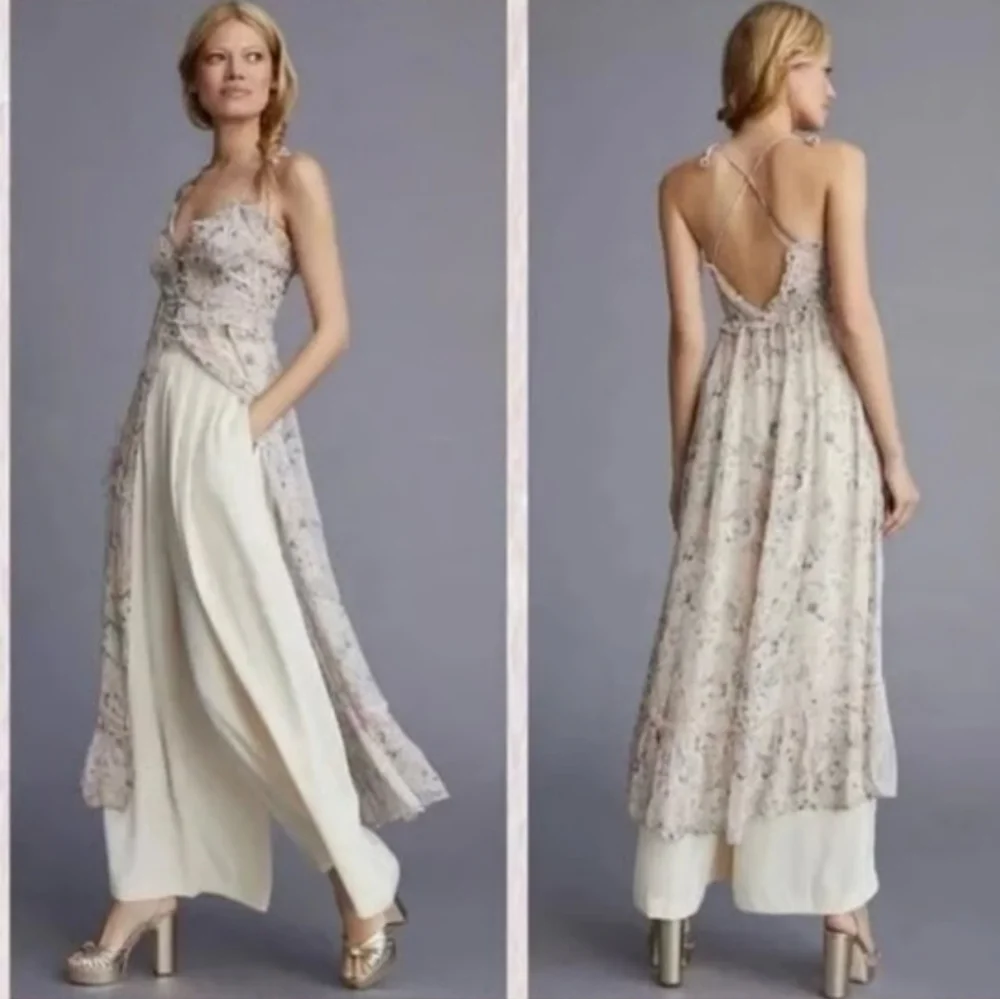 Anthropologie Asymmetrical Floral Dress in Pink and Cream - Picture 2 of 11